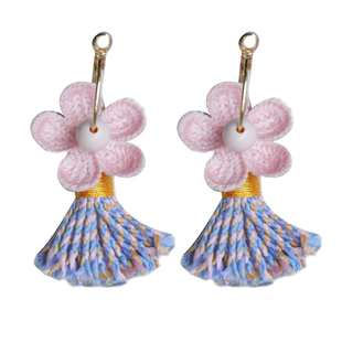 80斤少女原创 秋冬花海 复古粉流苏花海耳饰优雅甜美无痛珍珠耳夹