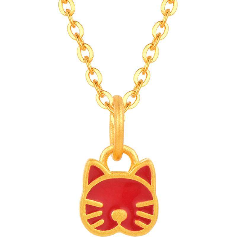 明牌珠宝足金吊坠可爱小猫咪