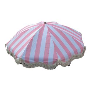 户外粉色条纹花园棉质流苏伞花边伞沙滩遮阳伞高档休闲防晒庭院伞