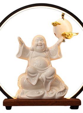 创意陶瓷布袋笑佛招财弥勒佛桌面人物工艺品摆件微景观造景装饰品