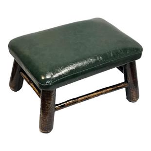 美式乡村家用客厅小凳子茶几门口换鞋长方矮板凳实木通用皮革软椅