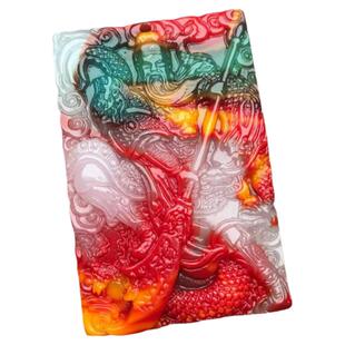 天然正品新疆和田玉彩玉关公吊坠男士项链玉牌关二爷金丝玉佩挂件