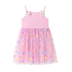 女童粉红色吊带连衣裙宝宝网纱裙子儿童纯棉夏装中小童打底蓬蓬裙