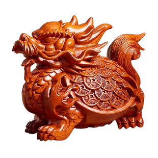 花梨木雕龙龟摆件实木质龙头龟玄武家居办公室客厅风水工艺品