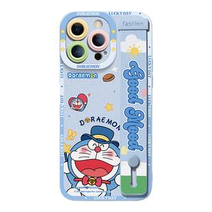 哇噻叮当猫适用苹果15Promax手机壳13液态硅胶腕带支架iPhone16Pro保护套可爱全包防摔ip14女xs网红软12新款