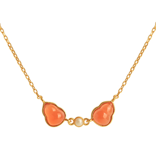 小银匠天然南红葫芦纯银吊坠女新中式红色金镶玉红玛瑙锁骨链项链