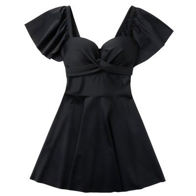 泳衣女连体裙式飞袖大胸如厕版