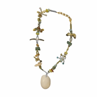 READY TO SWEAR SALTY MENTA小众天然石拼色海边度假手工串珠项链