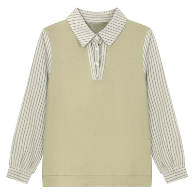 长袖翻领条纹衬衫女通勤气质上衣