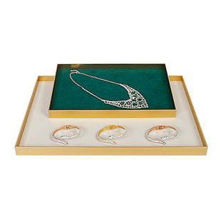 珠宝首饰托盘金属长方形绒布平台项链眼镜戒指盘首饰展示托盘