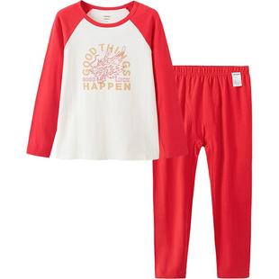 巴拉巴拉宝宝秋衣秋裤儿童内衣套装新年红本命年马男女童打底睡衣