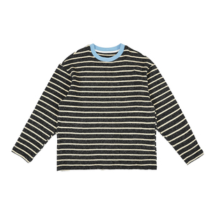 梨小闲原创童装儿童轻柔T恤毛衣冬新款女孩条纹暖绒衣中大童上衣