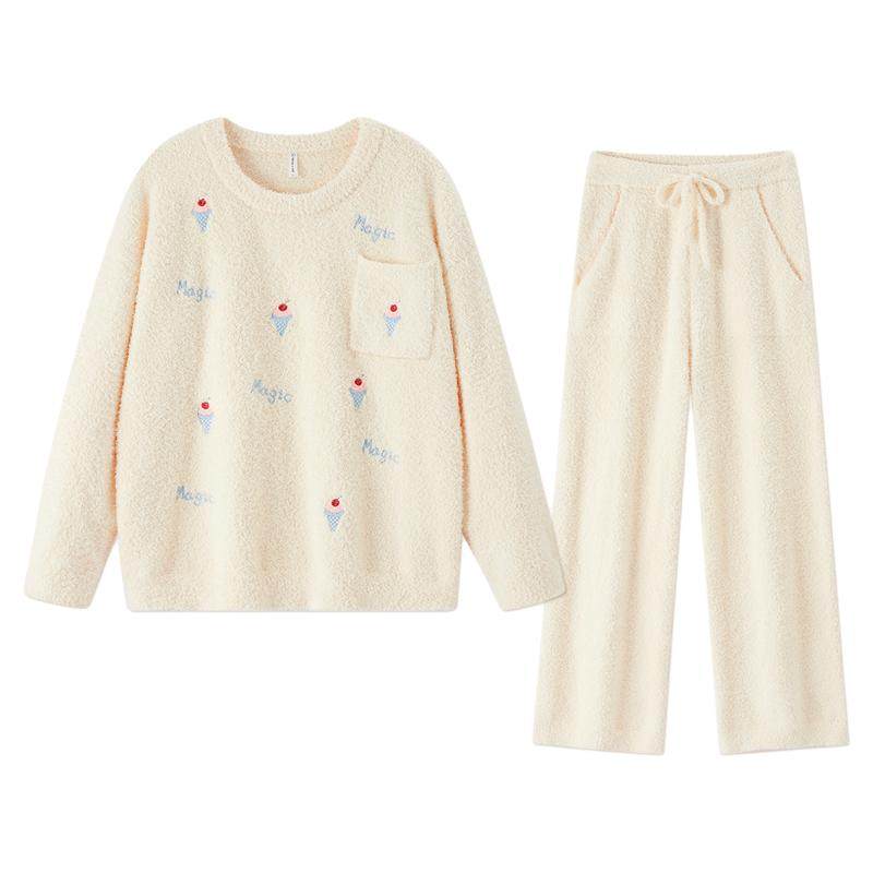 BE半边绒睡衣女冬季珊瑚绒家居服套装冬天加绒加厚可外穿秋奶fufu