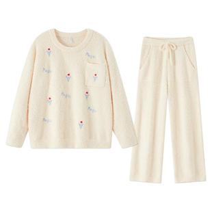 BE半边绒睡衣女冬季珊瑚绒家居服套装冬天加绒加厚可外穿秋奶fufu