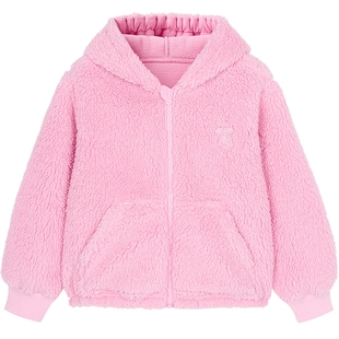 woobaby儿童家居服仿羊羔绒加厚保暖外套可外穿25冬男童女童上衣