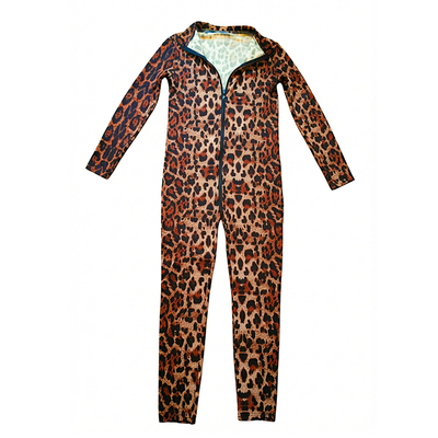 男女高弹瑜伽豹纹塑身长袖连体衣