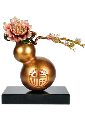 花开富贵珐琅彩铜葫芦摆件家居客厅玄关高档办公室吉祥装饰品雕塑