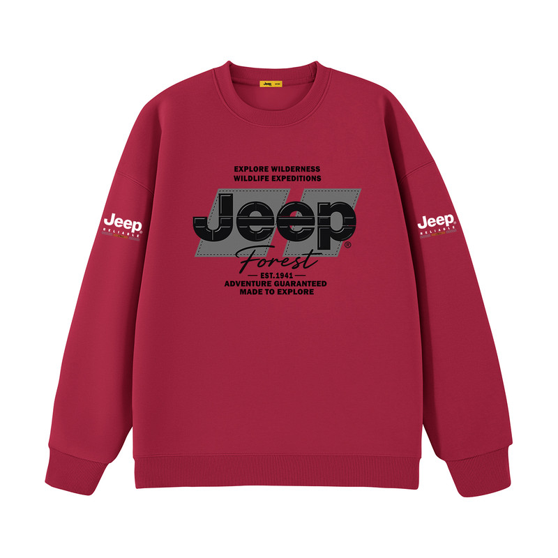 Jeep吉普红色抗皱卫衣男款春秋款