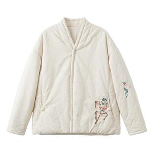 云上舞白灯芯绒刺绣棉服女 2026春季盘扣汉麻棉袄丝棉外套