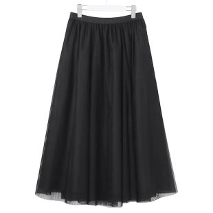 23区日系春季通勤宽松版松紧腰过膝中长半身裙多层纱裙商场同款追