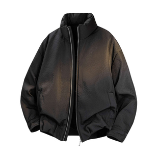 ALLIN 黑色短款立领羽绒服男冬季加厚保暖90绒情侣荔枝纹潮牌外套