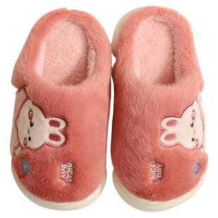 钟意美佳可爱中大童家居棉拖鞋冬季男女童厚底防滑居家保暖毛毛拖