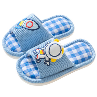 儿童拖鞋男童室内防滑家居小孩可爱卡通亚麻夏季棉麻女童拖鞋四季