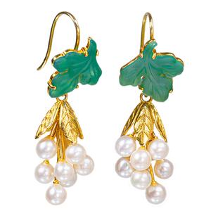 衣锦媚行新中式国风耳坠复古珍珠葡萄耳环女轻奢高级感银镀金耳饰