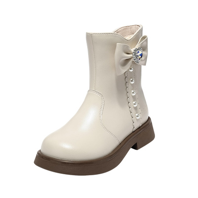 百丽童鞋女童加绒中筒靴