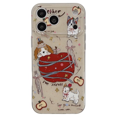 jze鎏金ins趣味可爱彩绘红苹果小狗适用苹果17ProMax手机壳iphone15新款16pro女13双层15pro挂链14防摔保护套