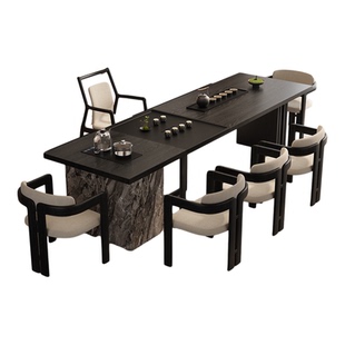 黑色茶桌椅组合带茶盘烧水壶一体酒店大堂办公室会客厅大型泡茶桌