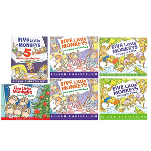 fivelittlemonkeys 五只小猴子 Five Little Monkeys Jumping on the Bed 英文原版绘本纸板书  儿童图画故事绘本 廖彩杏书单推荐