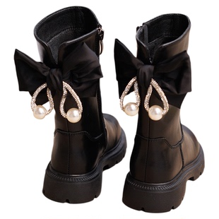 女童靴子儿童鞋子2025秋冬季新款公主加绒宝宝长靴洋气软底中筒靴