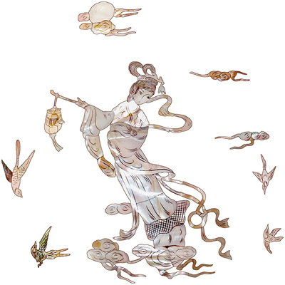 中式贝雕水移画琵琶乐器螺钿贴纸