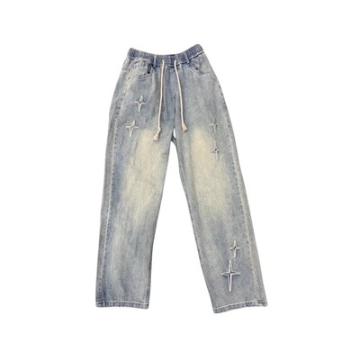 霸星潮抽绳长裤水洗秋冬牛仔裤男