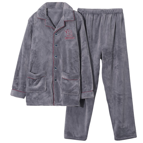 中老年睡衣男士秋冬款珊瑚绒加绒加厚保暖爸爸法兰绒家居服套装冬