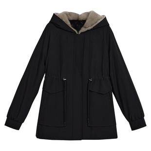 YINER音儿专选女装冬季时尚一手长保暖水貂毛帽里连帽派克服皮草