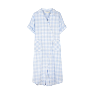 solighter 法式格子不规则衬衫连衣裙女夏季新款复古气质收腰长裙