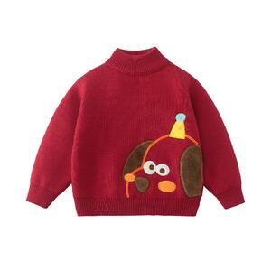 [仿貂毛一体绒]齐齐熊男童毛衣新年儿童半高领宝宝冬季加厚拜年服