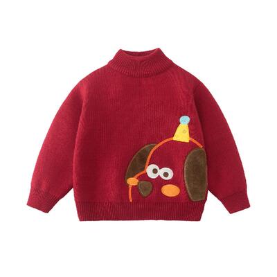 齐齐熊宝宝红色高领毛衣新款年服
