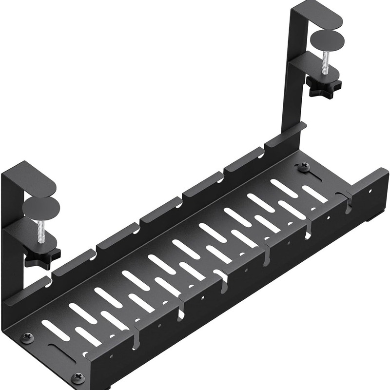 桌下免打孔理线架可伸缩电缆排插金属收纳盒桌面下置物托盘带夹具