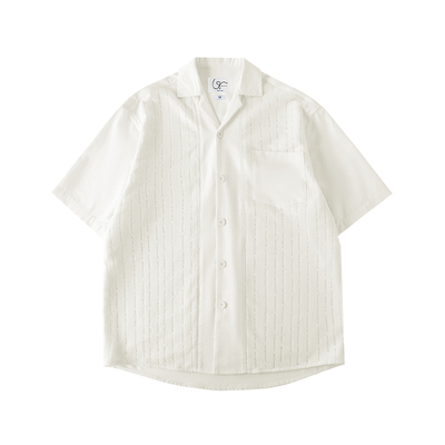 LR MADE 26SS 莱赛尔麻混纺  镂空纱感拼接 慵懒古巴领短袖衬衫