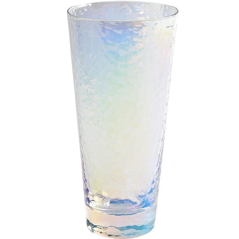 日式玻璃水杯子女 家用耐热炫彩锤目纹水晶啤酒杯 果汁饮料牛奶杯