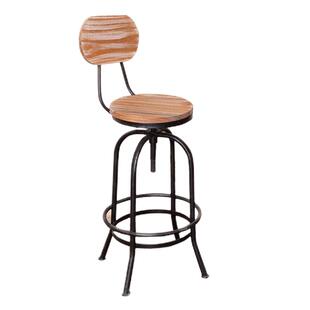 可升降旋转铁艺吧台椅实木靠背高脚酒吧椅复古风休闲前台吧凳子吧