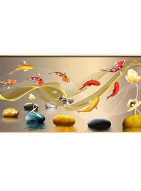 餐厅装饰画九鱼聚财客厅卧室挂画石来远转饭厅单联高档晶钻晶瓷画