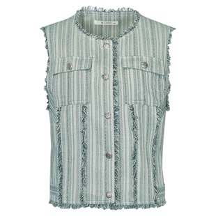 DTLANDO秋季款女装清新时尚个性毛边对称贴袋竖条纹须边马甲外套