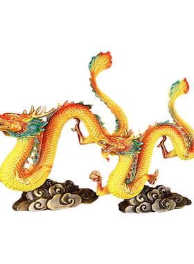 轻奢彩铜龙摆件五爪金龙铜雕像