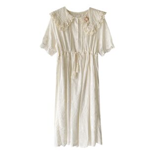 娃娃领森系连衣裙女大童夏季13岁少女孩15初中学生14洋气法式长裙