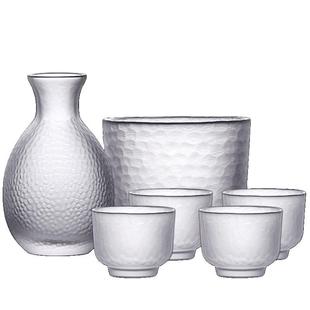 日式锤纹玻璃清酒壶套装家用烫酒壶白酒温酒器透明耐热小酒杯酒具