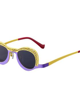 潮款多色拼色纯钛太阳眼镜个性镂空异性猫眼墨镜男女防紫外线防晒